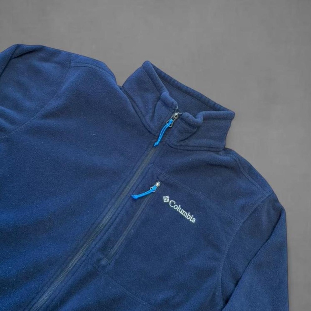 Columbia Mens Vintage Navy Blue Full Zip Fleece Jacket Mock Neck Outdoor L